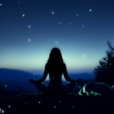 Una ragazza che fa yoga di notte su una montagna